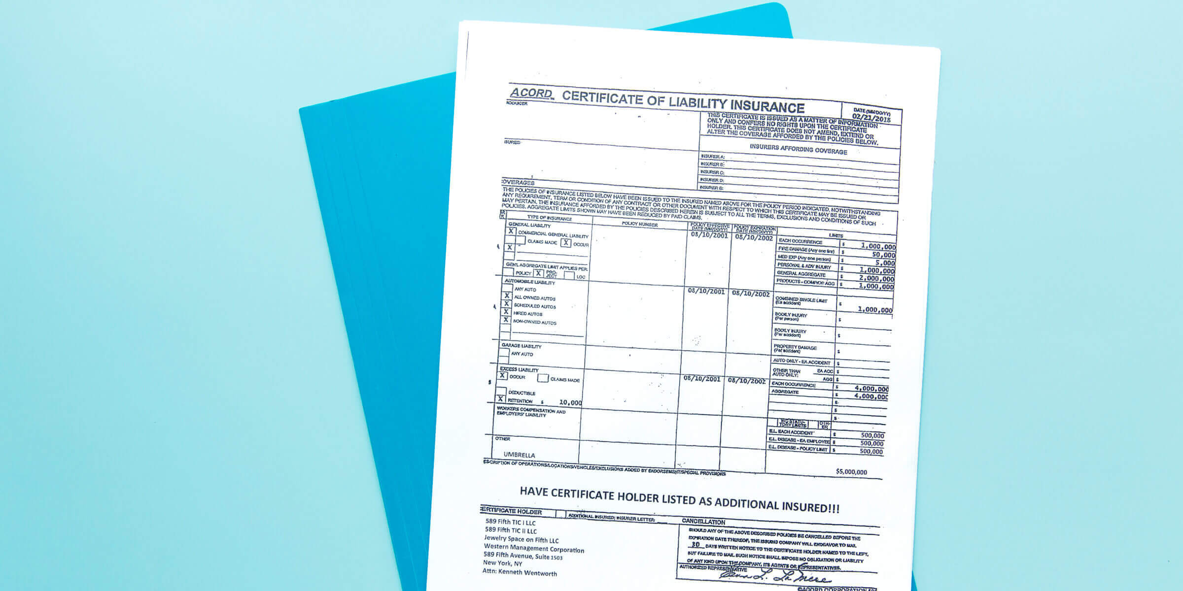 Certificate of Insurance document example